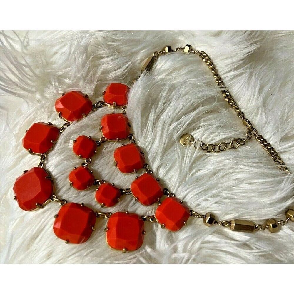 Stella & Dot Olivia Orange and Gold Bib Adjustable Necklace